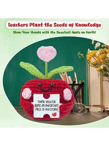 1件苹果盆栽女士圣诞教师礼物-迷你苹果钩针编织带卡片生日礼物送给教师和毕业生。 - 彩色 - 查看 4