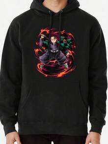 Tanjiro KamadoS - DemonS Slayer Japońskie Anime Kreskówki Bluzy z kapturem Bluzy z nadrukiem Bluzy z kapturem męskie i damskie Bluzy z kapturem unisex w stylu vintage z kieszeniami Długi rękaw Bluzy z kapturem i swetry casualowe Bluzy z kapturem i swetry z grafiką Zabawna bluza z kapturem Wiosna Jesień i zima Ubrania streetwearowe dla mężczyzn i kobiet - Czarne - Zobacz 7