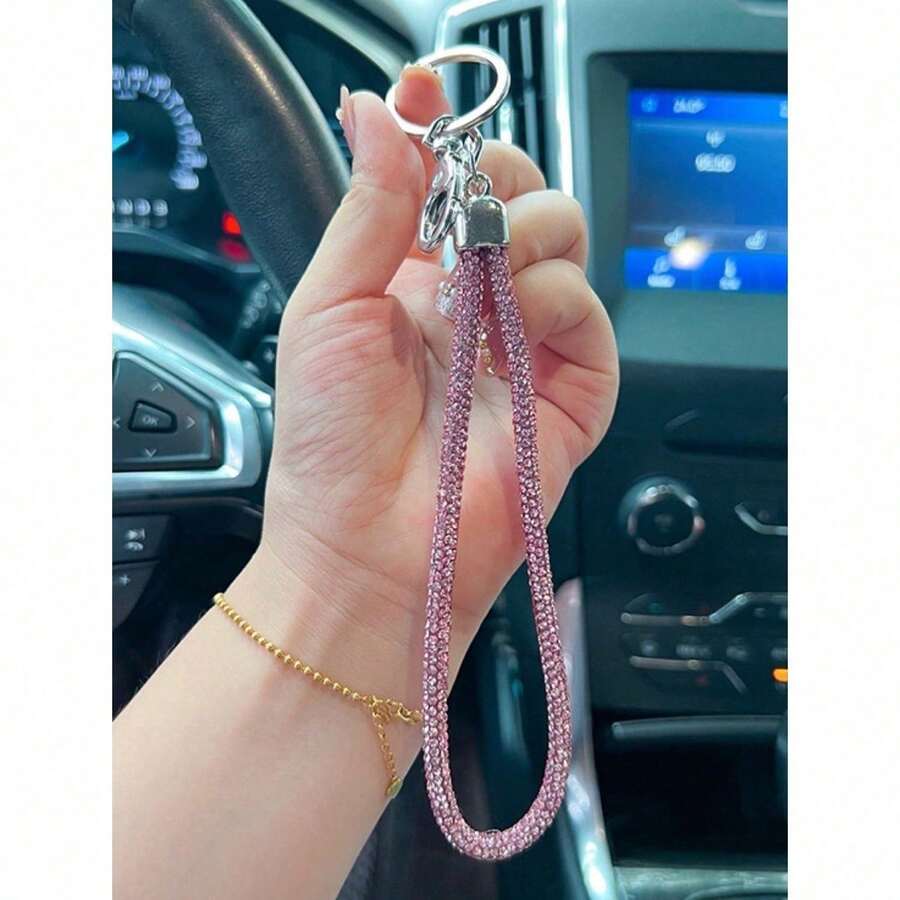 1条时尚水钻手机挂绳，带钥匙扣，女士款，闪亮钥匙包挂饰，配有腕带，可爱哥特风Y2K配饰，时尚书包和汽车装饰，别致日常礼物纪念品，兼容安卓和大多数智能手机，送给母亲、家人、朋友、孩子、生日、节日的礼物 - 粉色 - 查看 1