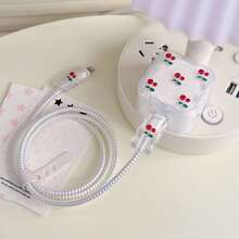 Set de 5 protectores de cable de carga de resina con diseño de cereza, compatibles con cargador Apple de 40W, adecuados para iPhone 17/17 Pro Max, organizador de enrollado para cargador rápido de 40W - Rojo - Ver 4