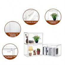 DGTC Caja de Almacenamiento Tranrente Organizador de Zapatos con estantes Ajustab trina acrílica con Puas magnés para coleccionab Organizador de éticos de Dos Nive - Transparente - Ver 2