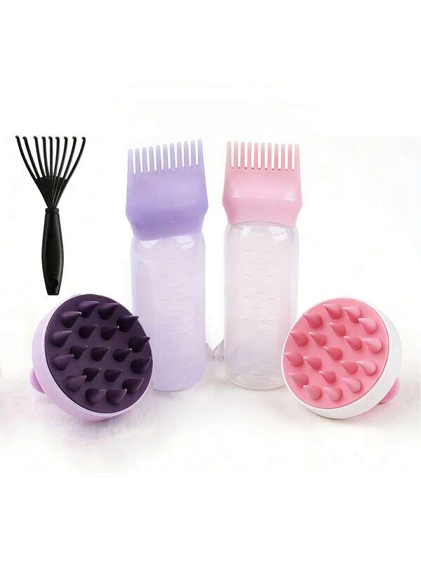 3 Stücke, 1 Stück gezahnte Trockenreinigungsflasche Shampoo Flasche Haarfärbeflasche Dauerwellenflasche Haarsalon Quetschflasche Skalaflasche Dauerwellenflasche Friseur-Essentials und 1 Stück Shampoo Kamm Kopfhautmassagegerät, 2-in-1 Trocken-/Nass-Haarkopfhautmassagegerät Shampoo Bürste Kopfhautpflege Bürste für Kopfhautpflege, geeignet für Männer, Frauen, Geschenke für Frauen