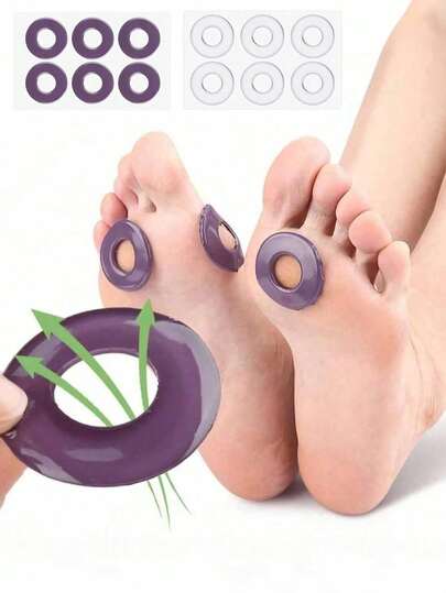 6-Pack Elegant Self-Adhesive Gel Foot Pads | Reusable And Comfortable, High Heel Shock-Absorbing Insoles, Soft Fiber Material, Purple, Shoe Inserts