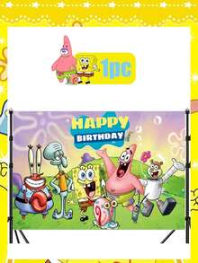 SpongeBob SquarePants Theme Party Backdrop, Cross-Border Birthday Happy Decoration Banner Supplies, Cartoon Fish Brother Hanging Cloth, Dorm Bedroom Wall Decor Creative Background Cloth, Cute - Multicolor - View 20