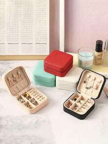 1 pieza Joyero, Joyero de viaje portátil de piel sintética blanca, Joyero de almacenamiento negro, Joyero portátil mini rosa con cremallera, Caja de almacenamiento para collares, anillos, colgantes, pulseras, pendientes, Caja de embalaje de joyas, Adecuado como regalo del Día de la Madre, regalo de boda, regalo de dama de honor, regalo de aniversario, regalo de Navidad y regalo de boutique para la novia, Decoración de habitación - Multicolor - Ver 3