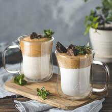 1-2-4pcs/Set 250ml Double Wall Glass Cup With Handle, Reusable Coffee Mug Suitable For Tea, Latte, Macchiato, Espresso, Milk, Cappuccino, Ideal Birthday & Holiday Gift - Multicolor - View 13