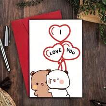 1PC An Interesting Birthday Card, I Love You My Dudu Bear From Bubu Cards, A Creative Greeting Card For Family, Friends, And Colleagues, A Birthday Card With An Envelope, A Unique Birthday Postcard. - Đỏ - Xem 6