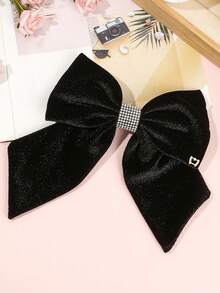 1个女士大号蝴蝶结发夹，黑色蝴蝶结发饰，大蝴蝶结发夹，法式发夹，带天鹅绒蝴蝶结，纯色马尾辫发饰（黑色和酒红色）