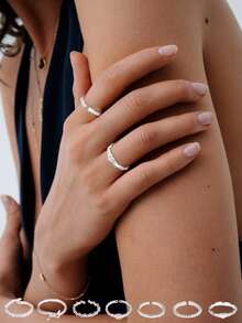 1枚极简主义S925纯银戒指 - 独特设计 - 甜美编织心形图案 - 简约戒圈 - 戒指 - 查看 1