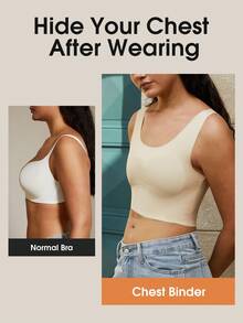 1pc Chest Binder For Women, Microshaping Seamless Bra Camisole, Trans,Adjustable To Minimize Chest Appearance, Shapewear Blouse Sheath Slimming Shaper MOVWIN - Apricot - View 2