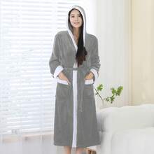 1pc Soft Flannel Robe, Comfortable For Bedroom, Bathroom, Pool Use Back To School