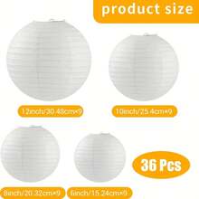 36pièces, Mix Sizes Lanternes de Papier Blanc, Lanternes de Papier Suspendues Blances Lanternes de Papier Rondes, Décoration de Mariage, Décoration de Jardin, Décoration de Cour, Décoration de Restaurant, Arrangement d'Atmosphère, Décoration de Noël, Décoration de Vacances, Fournitures de Décoration de Fête - Weiß - Übersicht 3