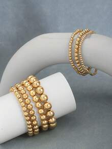 1 Set Retro Hong Kong Style Asymmetrical Exaggerated American Hip-Hop INS Beaded Bracelet Set - Gold - View 5