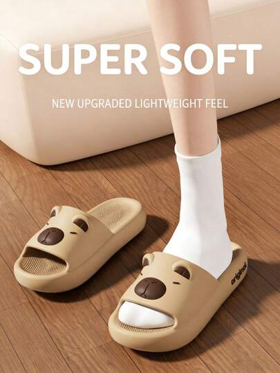 水豚情侣软底休闲拖鞋，EVA防滑可爱拖鞋，纯色经典平底拖鞋，时尚水豚图案，适合户外/沙滩/居家穿着，春夏礼物