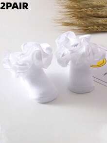 2 Pairs 3D Floral Ruffle Trim Princess Style Baby Girl Socks - Multicolor - View 11