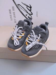 1 Pair Adorable Infant Fashion Running Shoes With Lace-Up Design, Suitable For Indoor And Outdoor Wear - Grey - View 2