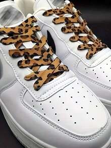 2条装豹纹鞋带，纤细扁平豹纹鞋带，色彩鲜艳，趣味时尚设计，完美适配低帮帆布鞋、运动鞋和休闲鞋，男女皆宜的时尚鞋带，情侣搭配配饰，豹纹鞋带（45英寸，编织设计） - 彩色 - 查看 3