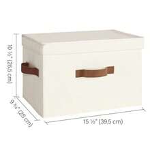 StoeWorks Cajas de Almacenamiento de Tela con Tapa Cajas rativas para Estantes Cesta Organizadora ble para Arma con Asas Grande Blanco Marfil Pack de 2 - Beis - Ver 5