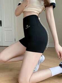 女士防走光紧身短裤，夏季轻薄压缩短裤，七分裤脚，鲨鱼咬边设计，舒适保暖 - 黑色 - 查看 8