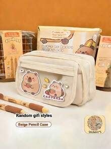 6-Piece Set, Pencil Case, 5 Stickers, Cute Capybara Pencil Box, Multi-Layer Capybara Pencil Box, Capybara Brooch Capybara Bag, For Organizing School Supplies, Pens, Rulers, Erasers, Home Upgrade, (Random 5 Stickers) - Multicolor - View 7
