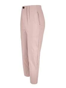 Women's Solid Color Slim Fit Casual Commuter Pants, Medium Stretch Polyester Fabric Pink Spring - Pink - View 7