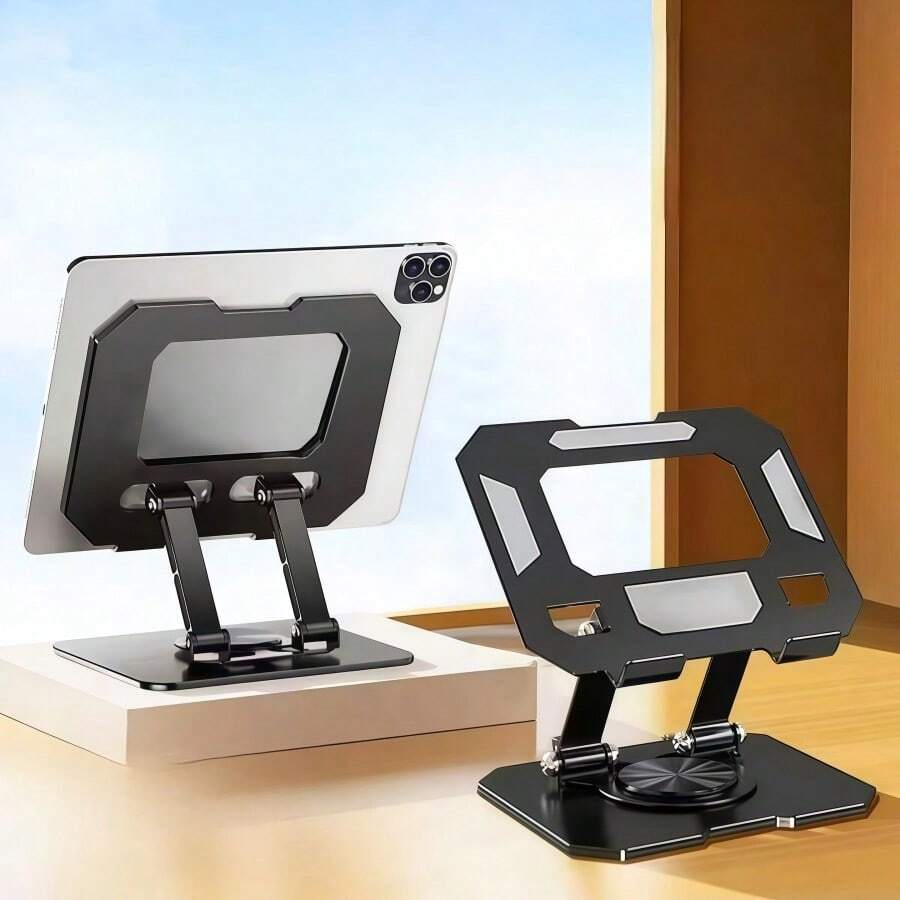 AMOROSA Metal Laptop Stand For Cell Phone And Tablet, Height Adjustable With 360 Degree Rotation, Non-Slip Base, Stable Design For Desk, Office And Study, Black Or Silver - Black - View 1