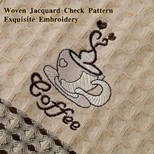 6pcs Coffee Time Embroidered Plaid Towel Set | Modern Coffee Bean & Cup 3D Embroidery, Double-Layered Soft & Absorbent, Machine Washable Durable Fade-Resistant, Multipurpose For Bathroom, Kitchen, Living Room, Gym - Coffee Cup - View 6