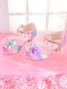 Girls' Fashion High Heel Sandals, Rainbow Glitter Kids Pageant Shoes For Little Girls, Suitable For Stage Performance, Party And Formal Occasions - Multicolor - View 4