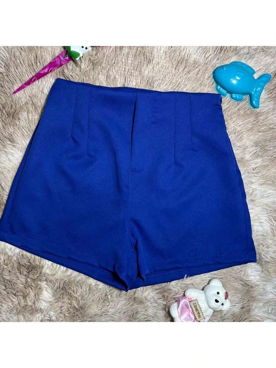 SHORSTS FEMENINO ALFATARIA SIN BOLSO SUPER CONFORTABLE SHORTS QUE CONVINA CON TUDO SIPER EN LADO IZQUIERDO - Azul Royal - Visão 1