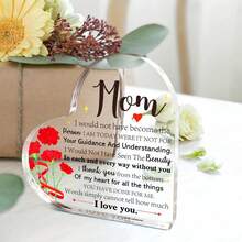 1pc "Dear Mom I Love You" Heart Acrylic Plaque, Meaningful Letter Gift From Daughter & Son, Sentimental Mother's Day Keepsake - Multicolor - View 6