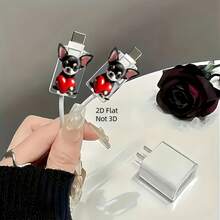 2D Flat, 2pcs Cute Chihuahua Design Data Cable Protective Sleeve Holding A Red Heart - Anti-Break Type-C Charger Data Cable Cover, Durable And Flexible Mobile Phone Wire Protective Cuff, Fun Accessory, Soft Material, High-Tech Gadget, Essential For Gadget Lovers - Multicolor - View 7