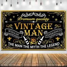 Ratoyal Vintage Man Birthday Backdrop, Black Gold Vintage Themed Happy Birthday Banner Sign, 30th 40th 50th 60th 70th 80th Men's Bday Photo Booth Background Cloth, Birthday Party Decorations Supplies For Men - Vàng - Xem 1