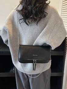 New Fashion Textured Chain Strap Shoulder Crossbody Bag, Chic Casual Small Square Bag, Korean Style Elegant Women Handbag - Multicolor - View 11