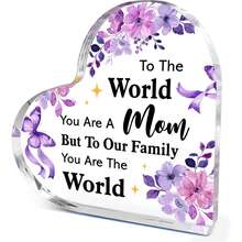1pc "Dear Mom I Love You" Heart Acrylic Plaque, Meaningful Letter Gift From Daughter & Son, Sentimental Mother's Day Keepsake - Multicolor - View 32