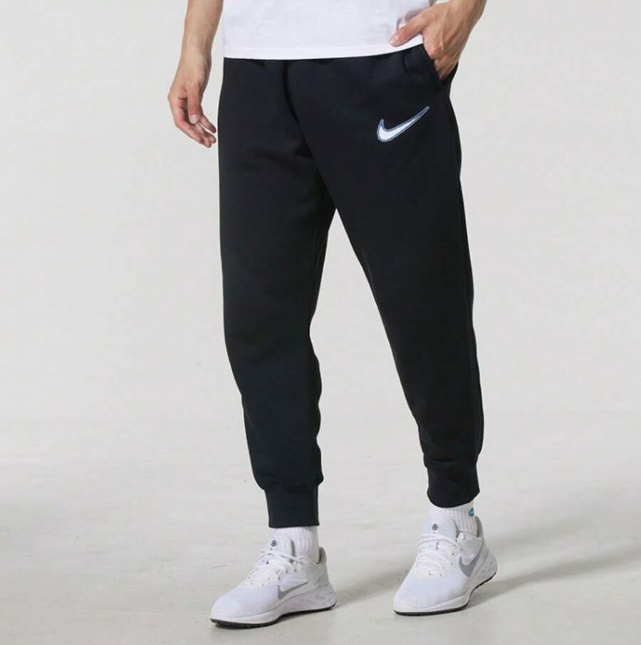 Nike Men's Club Sports Casual Running Knitted Fleece-Lined Pants - Black - View 1
