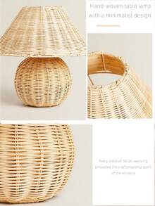 1pc Bohemian Rattan Pleated Table Lamp, Nordic Ins Style Soft Lighting Bedroom Bedside Lamp, Cozy Decor Nightlight For Homestay - Natural Wood Color - View 3