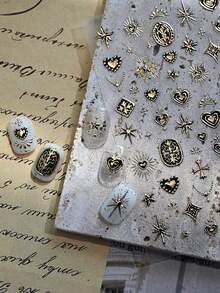 Beautizon Nailartlab 3D Gothic Style Nail Art Stickers | Silver Punk Cross Heart Star Pattern | DIY Self-Adhesive Nail Decals - Multicolor - View 8