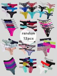 12pcs/Pack S-XXL Randomly Assorted Low Rise Cotton And Lace Sexy Comfortable Tanga Thongs For Women - 混合色 - 查看 5