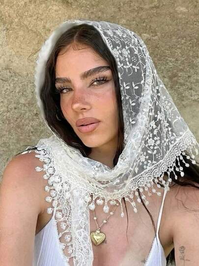 1pc 2026 New Fashion Floral Lace Scarf & Headscarf Set For Women, Lightweight & Breathable, Suitable For Weddings, Parties And Formal Events