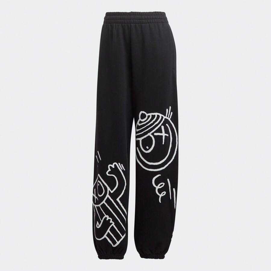 Adidas 女士舒适针织抽绳九分裤，休闲运动款，春秋季 - 黑色 - 查看 1