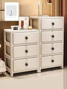 1pc Wheeled Storage Cabinet, Beige Mobile Living Room Storage Unit With Bedroom Drawer Compartment, Suitable For Living Room, Kitchen And Bedside Cabinet - Multicolor - View 11