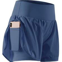 3-Pack Women'S Athletic Running Shorts, Workout Gym, Tennis Sports, Elastic Waist Quick Dry Sports Shorts, Yoga Shorts For Womens High Waisted Running Shorts Quick Dry Athletic Workout Shorts With With Phone Pockets, Highly Elastic, Sweat-Wicking, Quick-Drying Fabric - 藏青色 - 查看 3