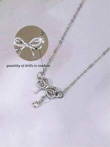 Stylish Rhinestone Bowknot Pendant Necklace, Delicate Clavicle Chain, Minimalist Design, Versatile Jewelry Gift For Her, Valentine's Day Present,Mom,Mother,Mother's Day,Gift - 銀級 2 - 查看 5