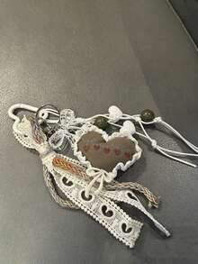 1. Autumn/Winter Lace Trim Cherry Heart Car Key Chain 2. Milk Coffee Striped Heart Ombre Star Car Key Chain, Suitable As A Gift For Ladies On Birthday, New Year, Valentine's Day And Wedding - Multicolor - View 1