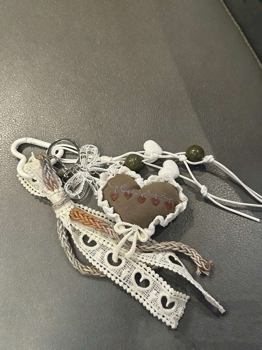 1. Autumn/Winter Lace Trim Cherry Heart Car Key Chain 2. Milk Coffee Striped Heart Ombre Star Car Key Chain, Suitable As A Gift For Ladies On Birthday, New Year, Valentine's Day And Wedding - Multicolor - View 1