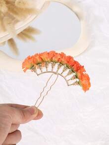 1件装花朵发梳新娘饰品头饰发夹装饰伴娘女士和女孩，侧梳，婚礼 - 彩色 - 查看 2