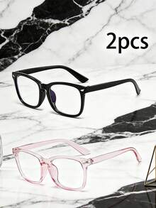 1pc/2pcs Retro Square Rivet Optical Glasses, Unisex Fashion Eyeglasses Suitable For Daily Use - Clear - View 8