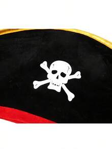 Caribbean - Style Pirate Captain Hat With Gold - Trimmed Edges, Red - Ribboned Skull Pirate Hat, Cosplay Performance Costume Prop - Multicolor - View 4