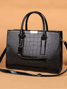 1pc Women's PU Leather Square Bag Shoulder Bag Tote Bag Handbag With Adjustable Strap Scratch Resistant And Wear-Resistant Pouch For Passport Money ID Card Credit Card Lightweight For Commute/Commuting Suitable For Shopping, Commuting, Work, Dating, Shopping, Daily Travel Fashion Solid Color - Black - View 3