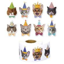 500pcs/Roll Party Cat Stickers, 3.8cm/1inch Hand-Drawn Party Hat Cat Shaped Stickers, Decorative Waterproof Stickers Labels, First Day Of School - Multicolor - View 11